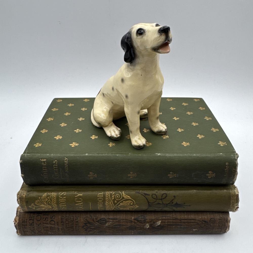 Vintage Dalmatian Dog Figurine Stamped Mortens Studio 3.25" Tall Seated Happy